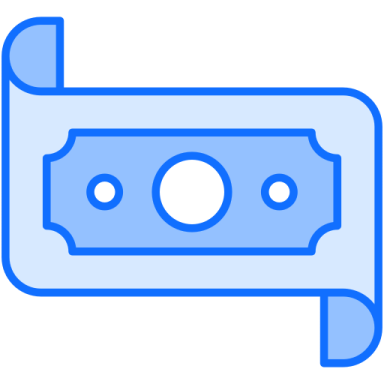 a blue and white icon of a money bill
