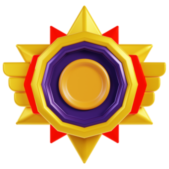 a yellow and red star with a purple center