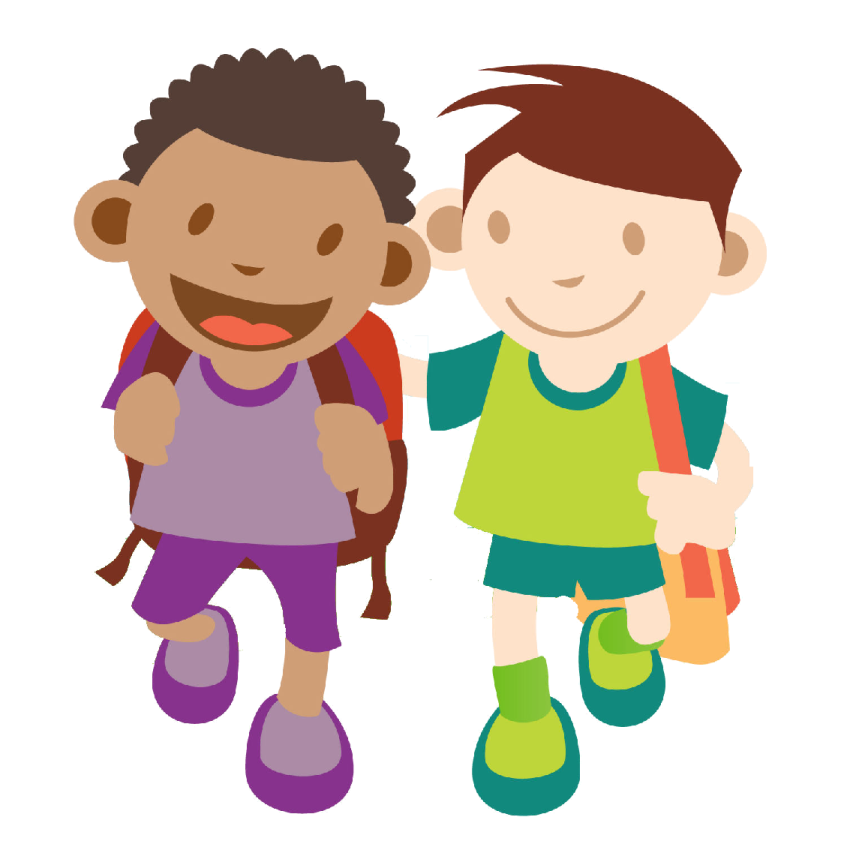 a boy and girl with backpacks