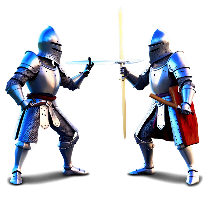 two knights fighting in a white background