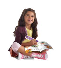 a little girl sitting on the floor reading a book