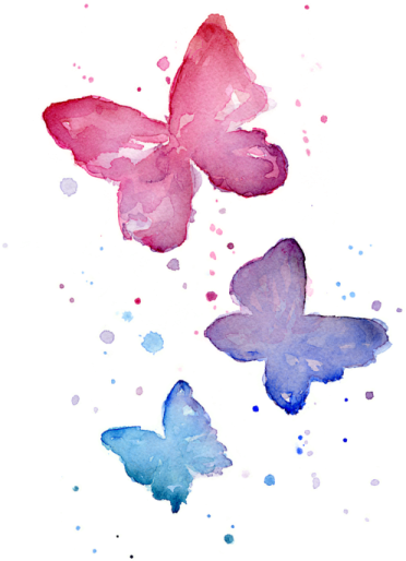 three watercolor butterflies on white background
