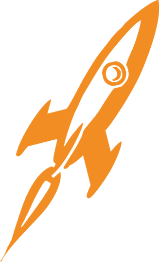 an orange rocket with a white background
