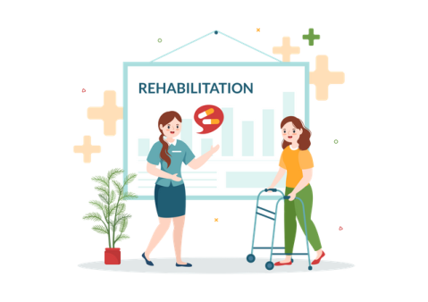 two people standing in front of a whiteboard with the word rehabilitation