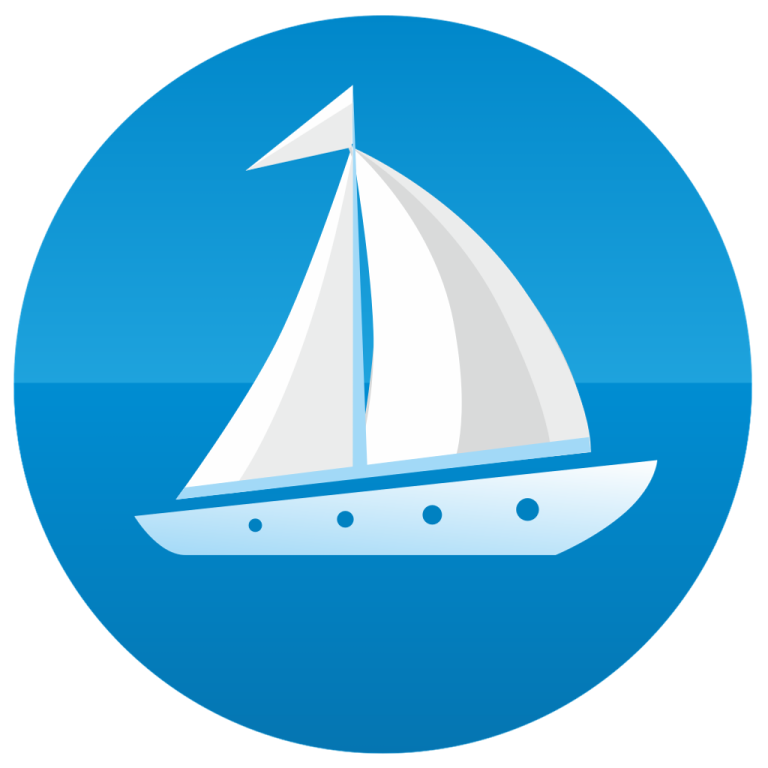 a sail in a blue circle