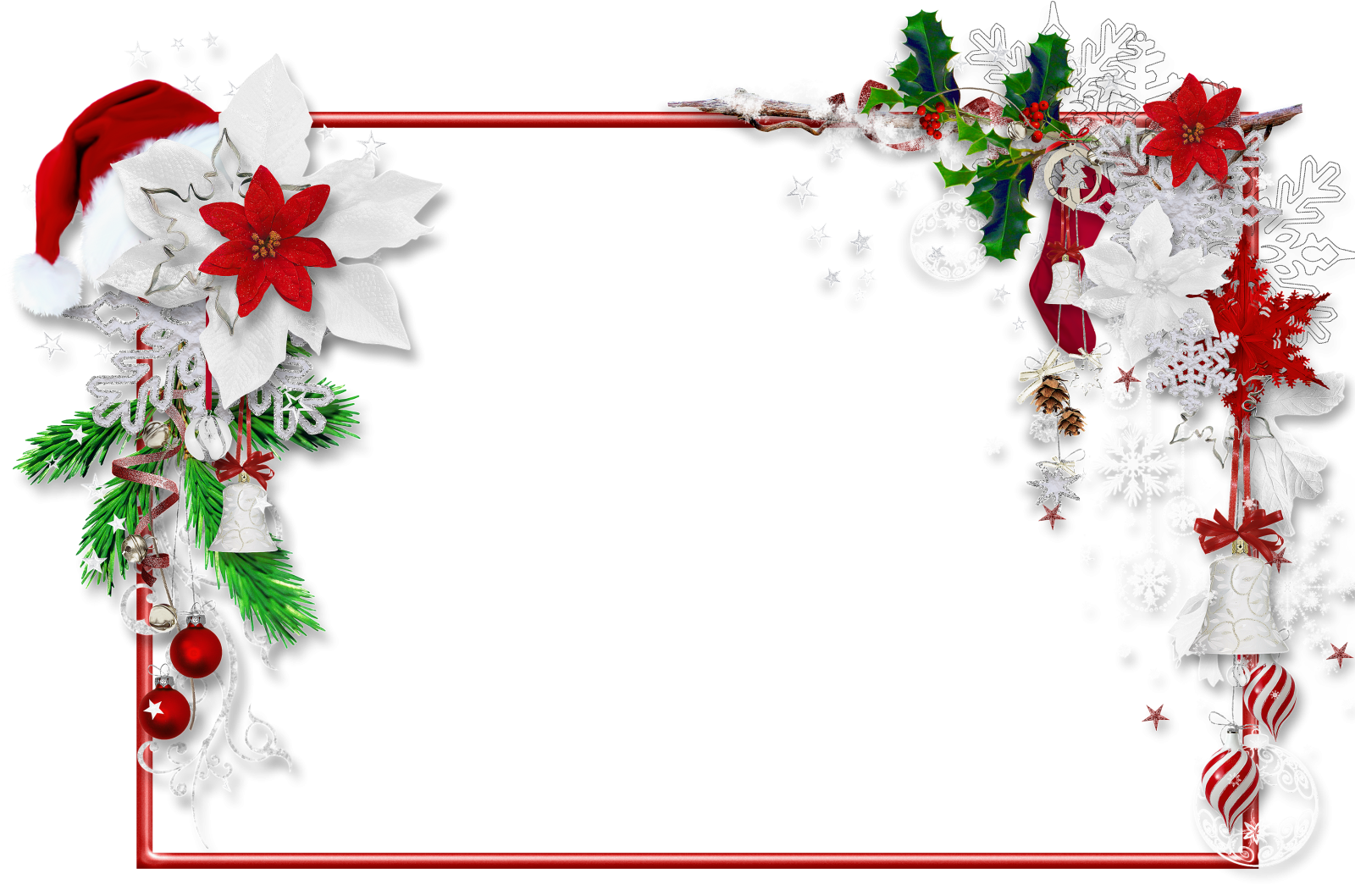 a christmas frame with white and red decorations