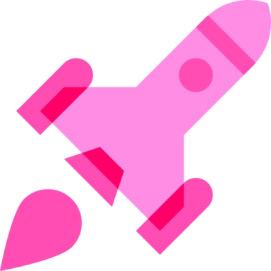 a pink rocket with two hearts on it