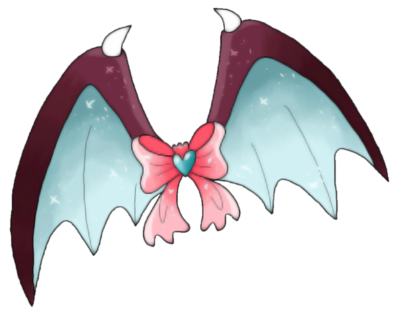 a bat with wings and a pink bow