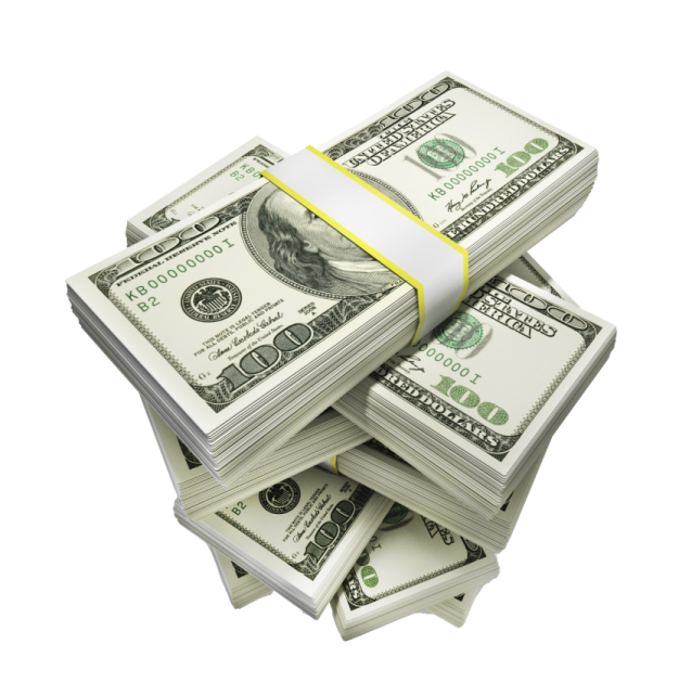 a pile of money on a white background