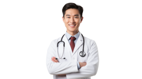 a male doctor standing with his arms crossed