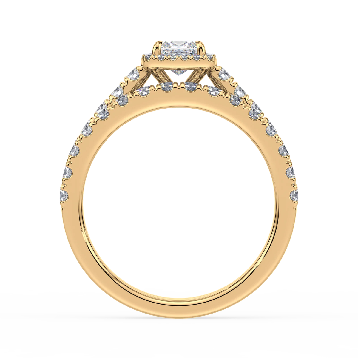 the side view of a yellow gold engagement ring