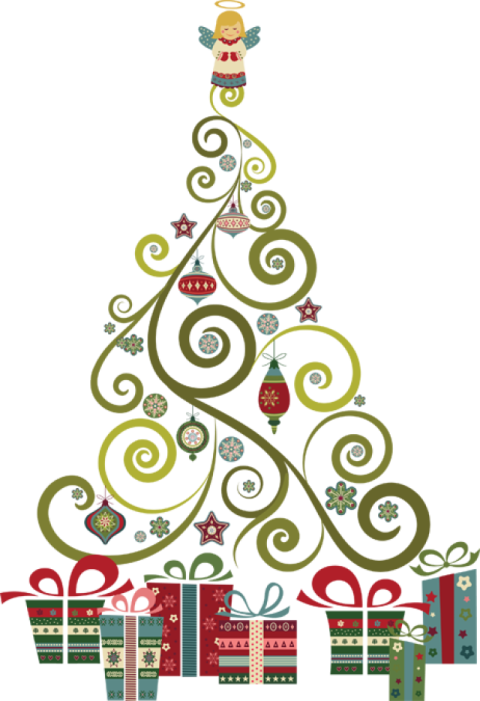 a christmas tree with presents around it