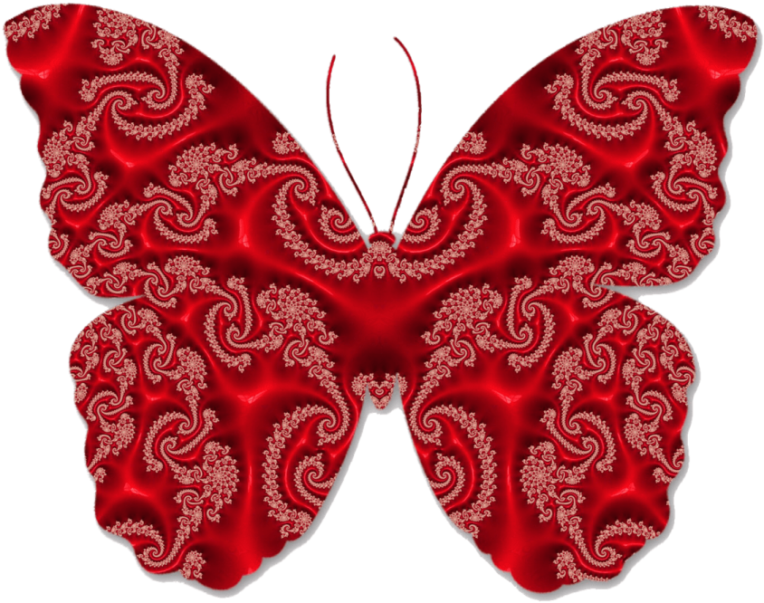 a red butterfly with intricate patterns on it
