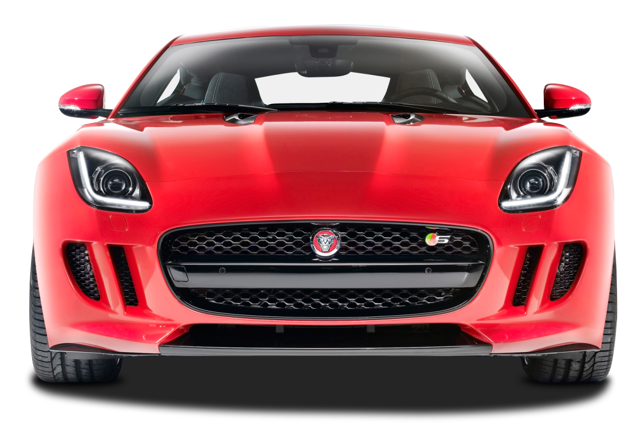the front end of a red jaguar car