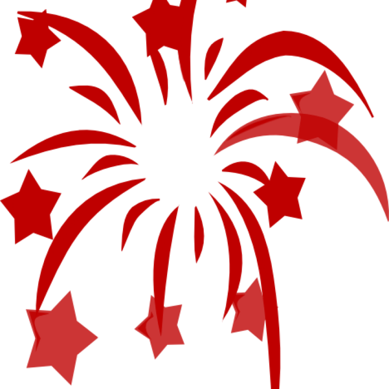 a red and white firework with stars