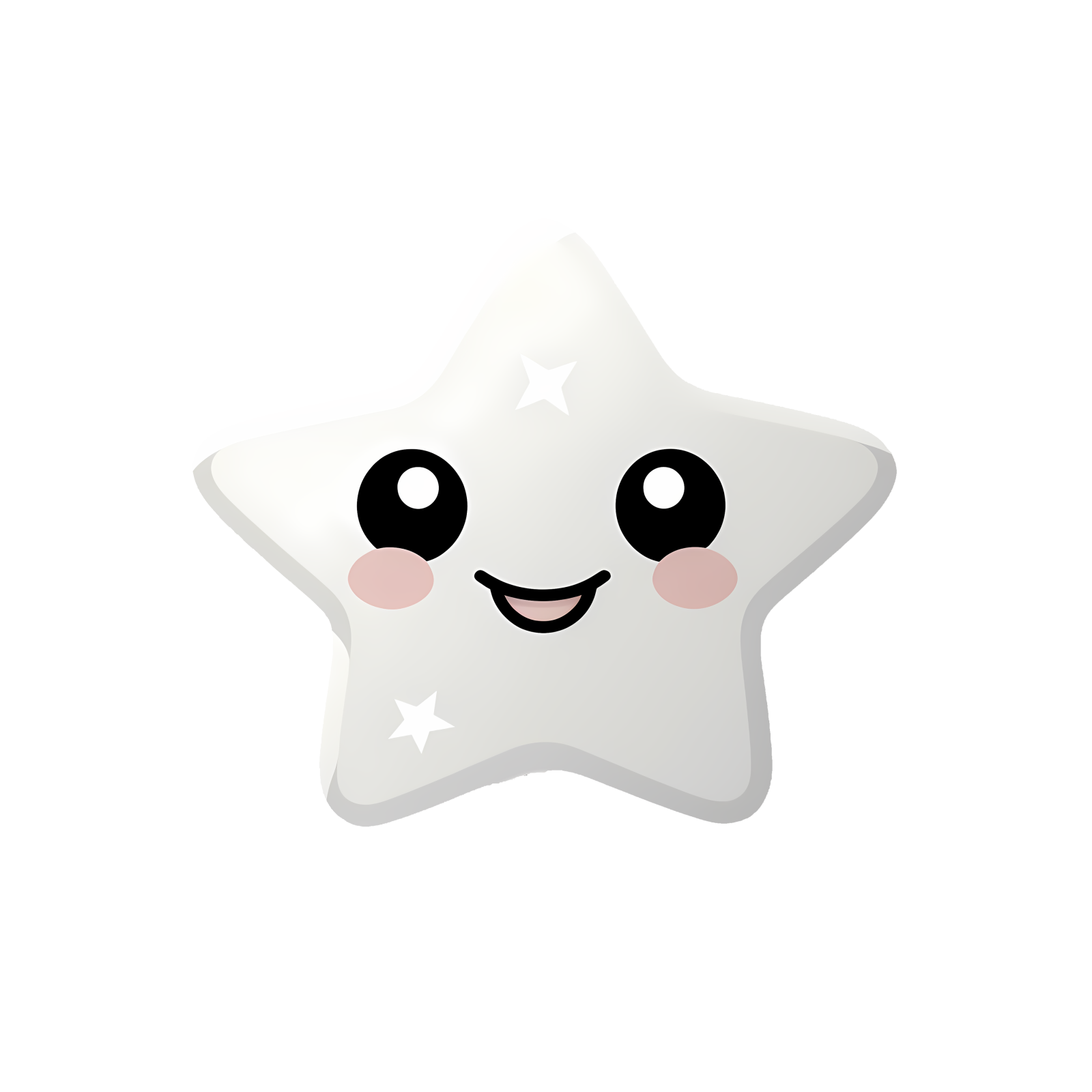 a white star with black eyes and pink cheeks