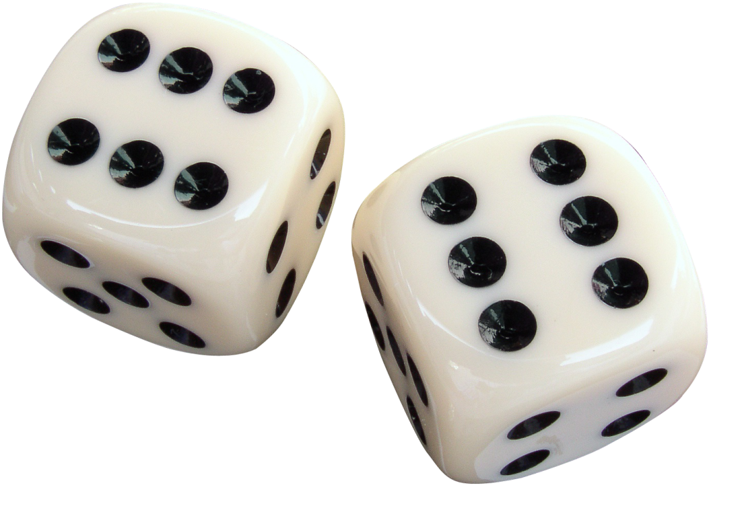 two white dice with black spots on them