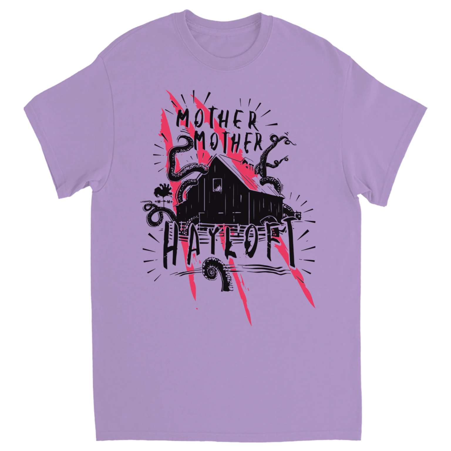 a purple t - shirt with the words mother of horror on it