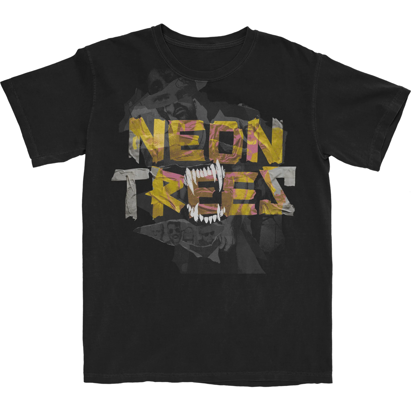 a black t - shirt with an image of the words neon rock on it