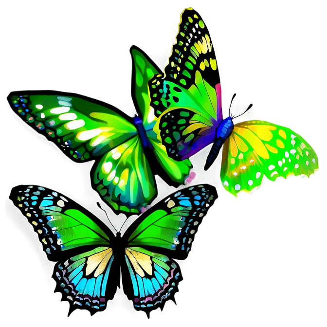three colorful butterflies on a white background
