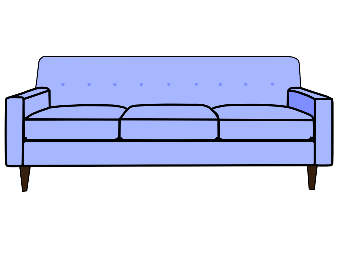a blue couch on a white background