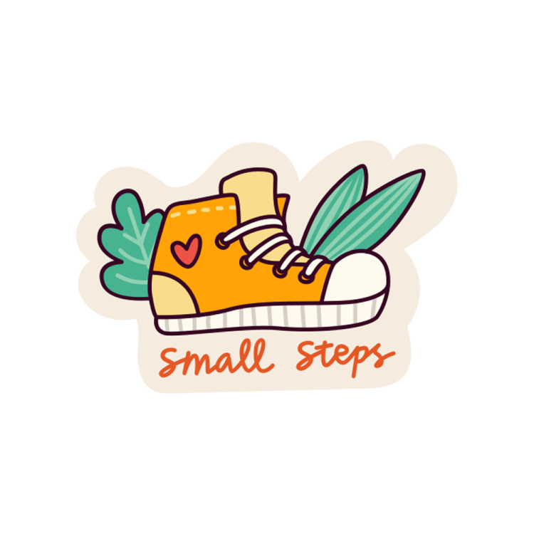 a hand drawn illustration of a shoe with the word'small steps '