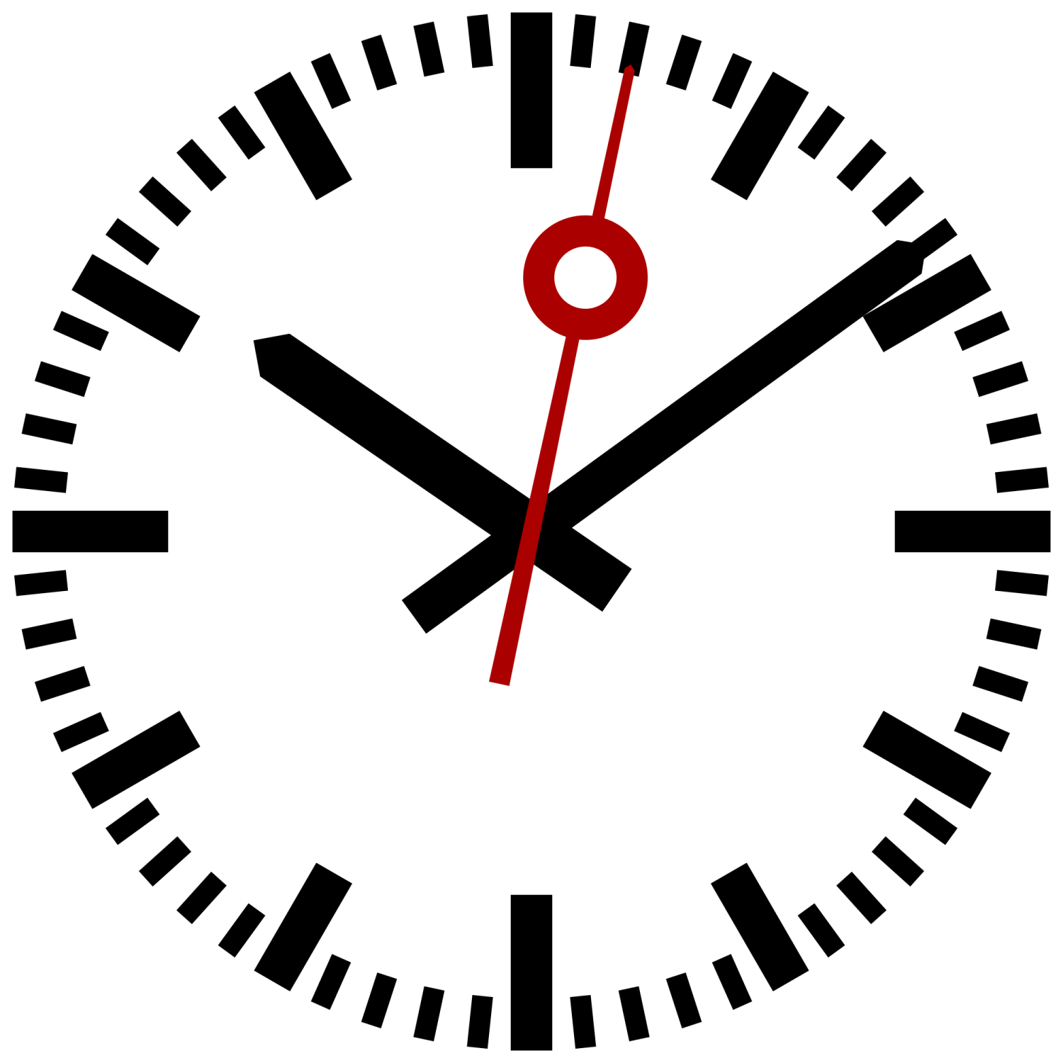 a clock with black and red hands