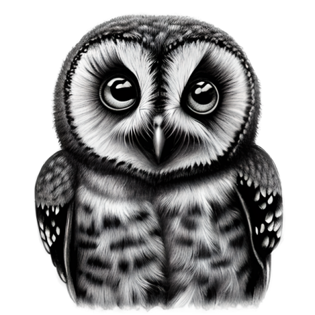 a black and white drawing of an owl