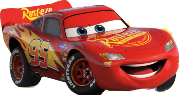 a red and yellow car with a smiling face