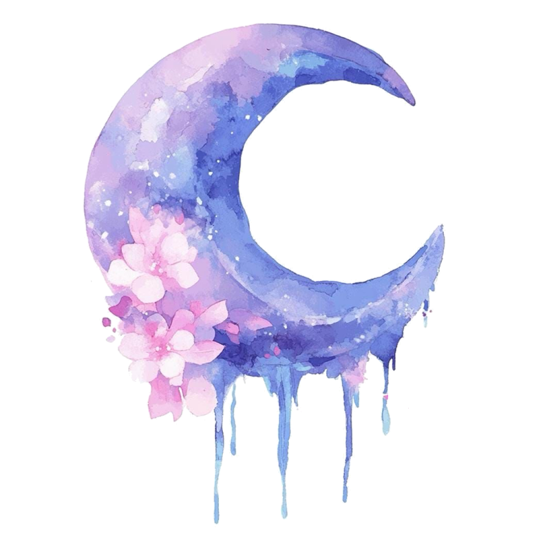 a watercolor painting of a crescent with flowers on it