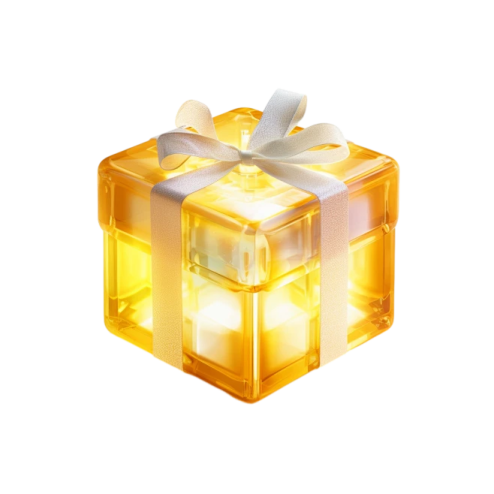 a yellow gift box with a white bow