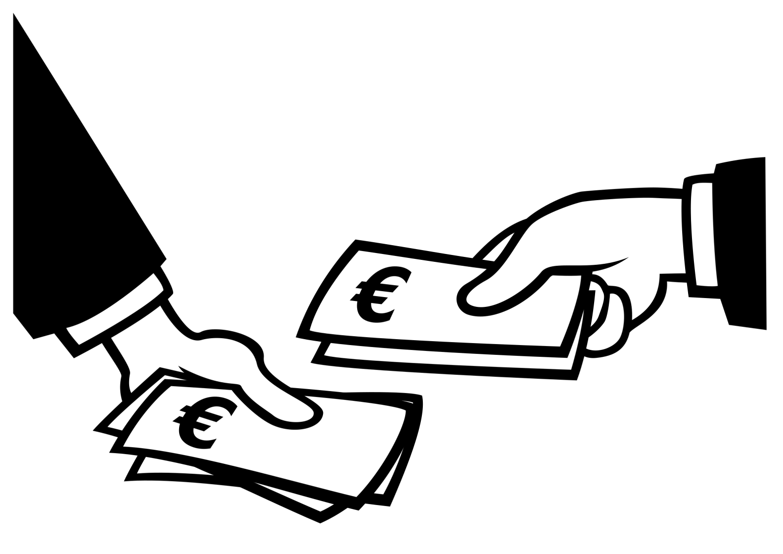 a hand handing money to another person