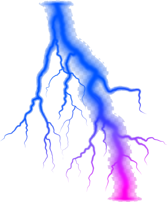 a blue and red lightning bolt on a white background