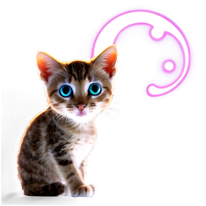 a kitten with blue eyes sitting on a white surface