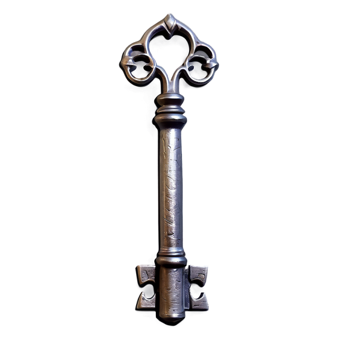 an old key on a white background