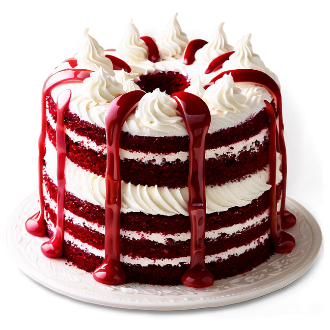 a red velvet cake with white frosting
