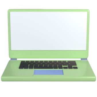 a green laptop computer with a white screen