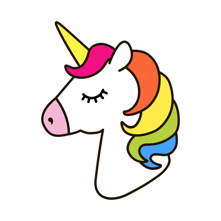 a cartoon unicorn with a rainbow colored mane