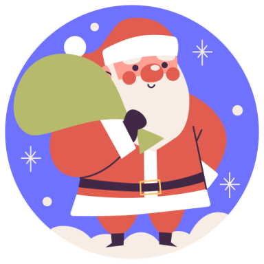 an illustration of a santa holding a christmas tree