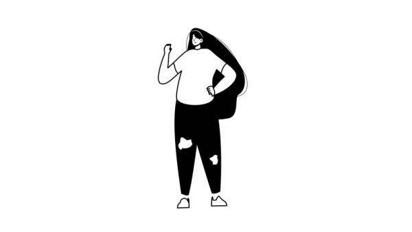 a black and white illustration of a man in a hoodie
