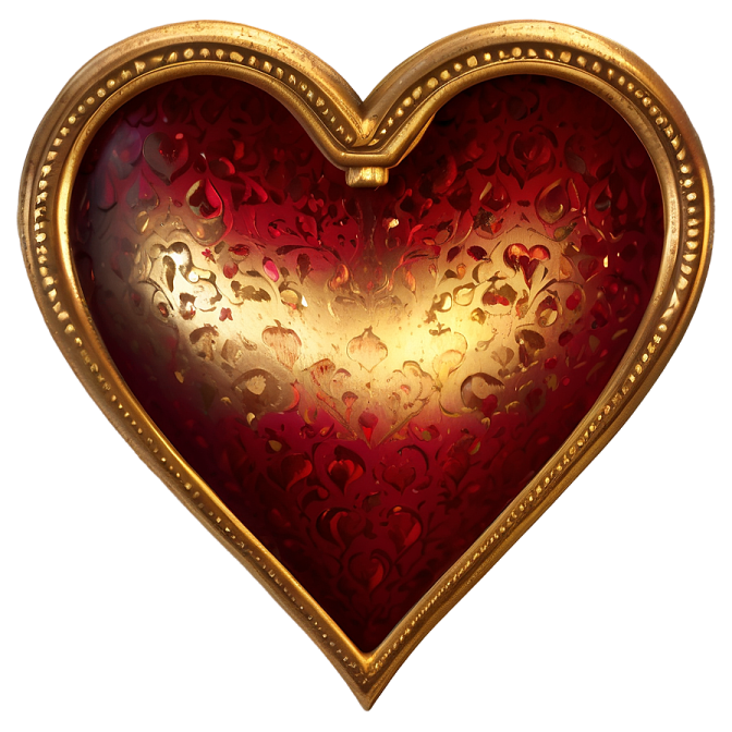 a red and gold heart shaped object
