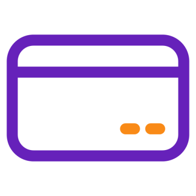 a purple card with two orange dots on it