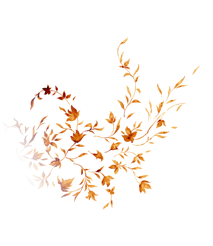 a white background with gold leaves and birds
