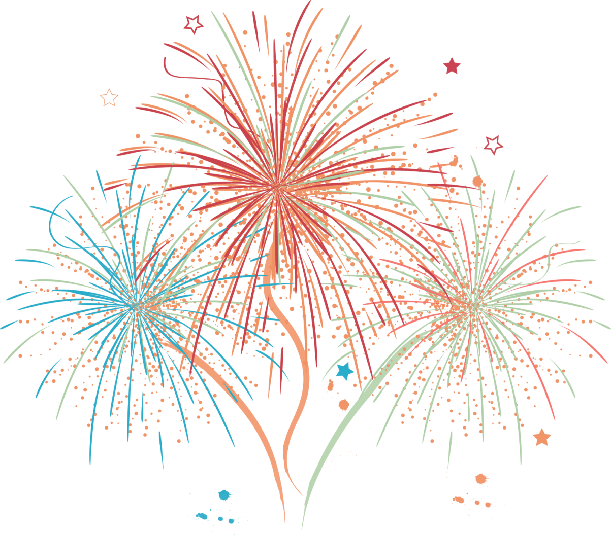 a colorful fireworks with stars in the background