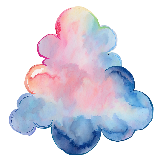 a watercolor cloud with pink and blue colors