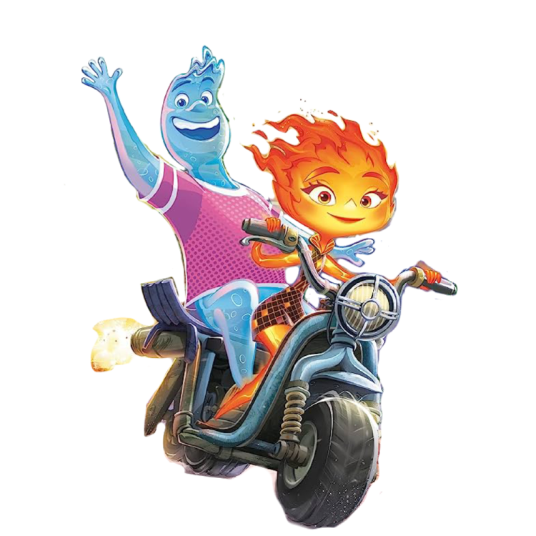 a cartoon character riding on top of a motorcycle