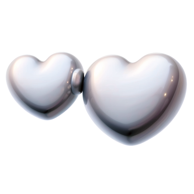 two silver hearts on a white background
