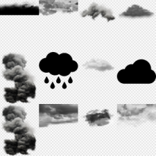a set of black and white clouds on transparent background