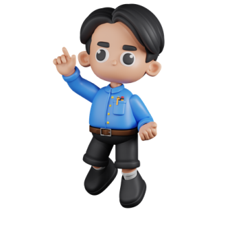 a cartoon character in a blue shirt and black pants