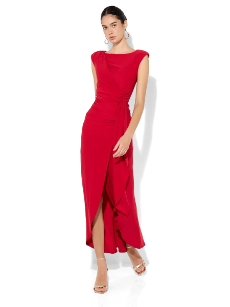 a woman in a red dress